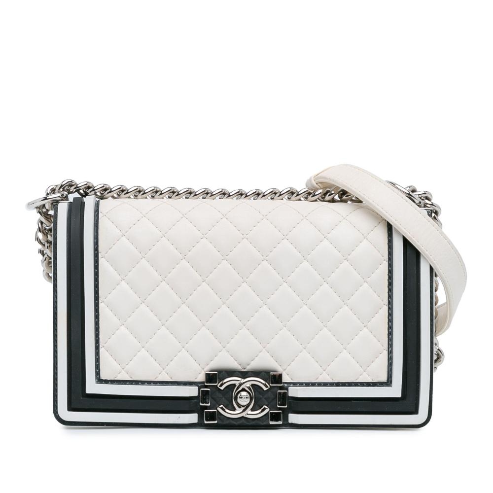 Chanel B Chanel White Ivory Lambskin Leather Leather Medium Bicolor Lambskin and Rubber Boy Flap France