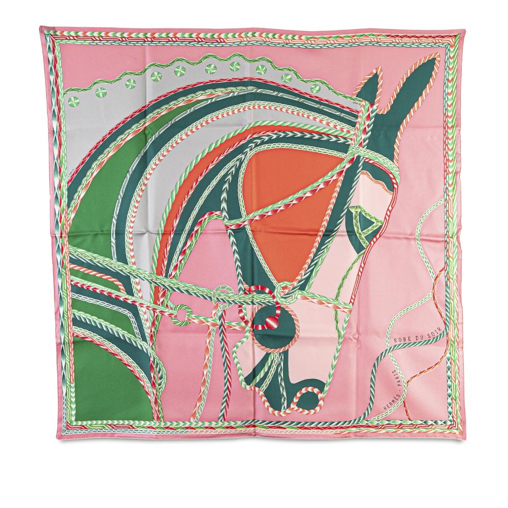 Hermès AB Hermès Pink with Multi Silk Fabric Robe Du Soir Scarf France