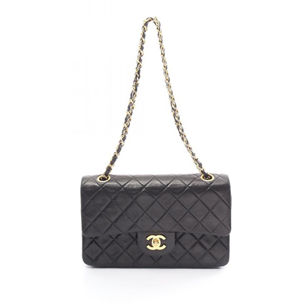 Chanel B Chanel Black Lambskin Leather Leather Small Classic Lambskin Double Flap France