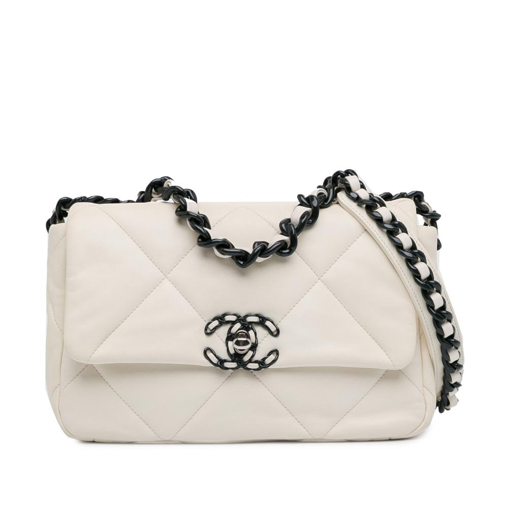 Chanel AB Chanel White Lambskin Leather Leather Medium Lambskin 19 Flap Italy