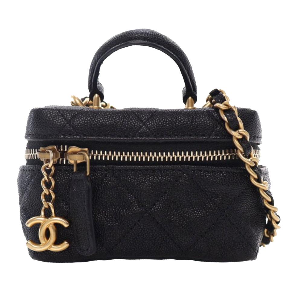 Chanel AB Chanel Black Caviar Leather Leather Mini CC Caviar Chain Zip Around Vanity Bag France