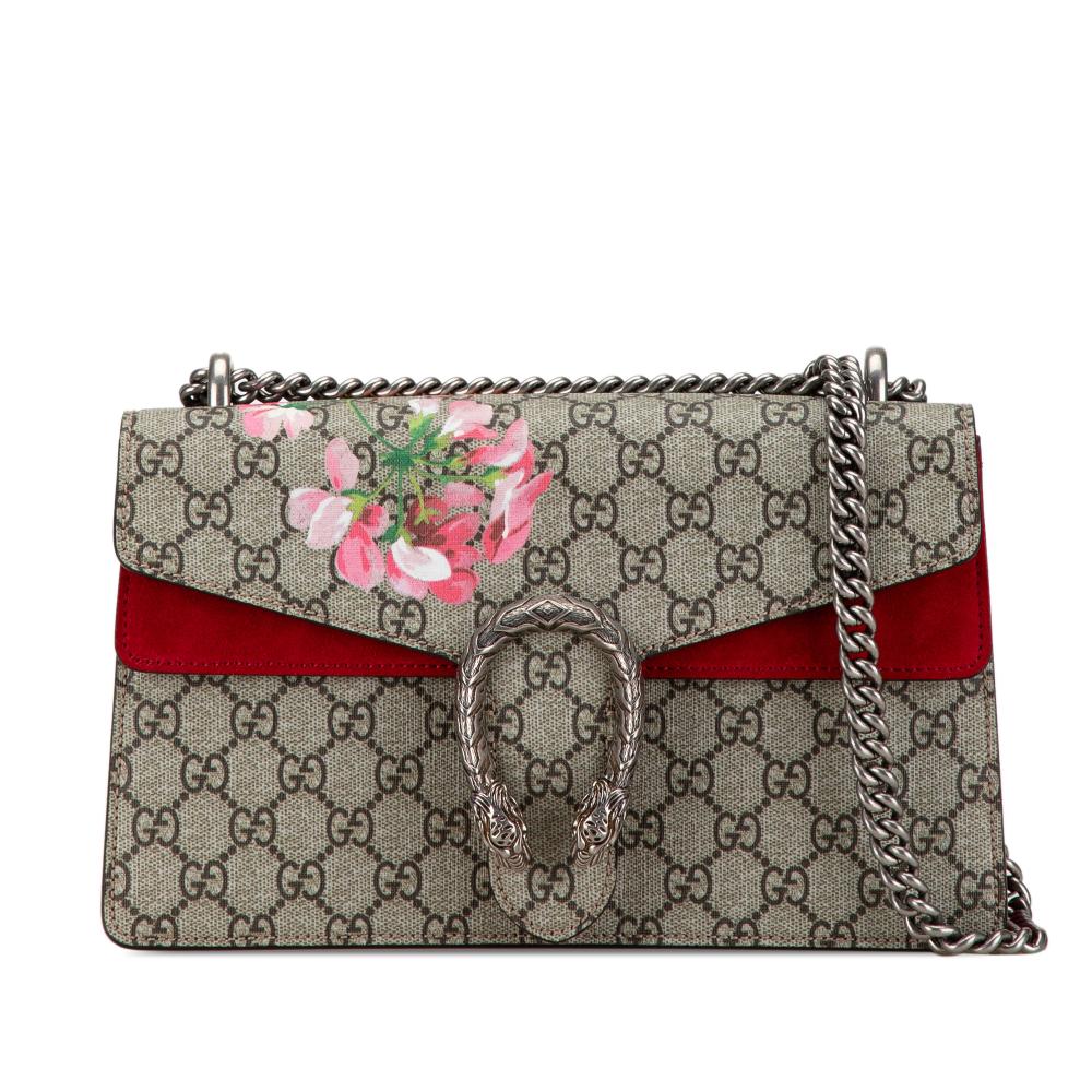 Gucci AB Gucci Brown Beige Coated Canvas Fabric Dionysus GG Blooms Shoulder Bag Italy