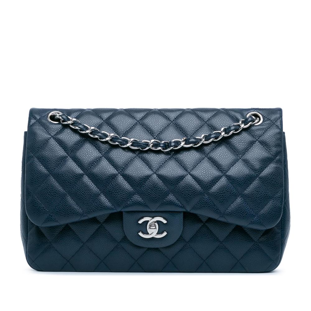 Chanel AB Chanel Blue Navy Caviar Leather Leather Jumbo Classic Caviar Double Flap Italy