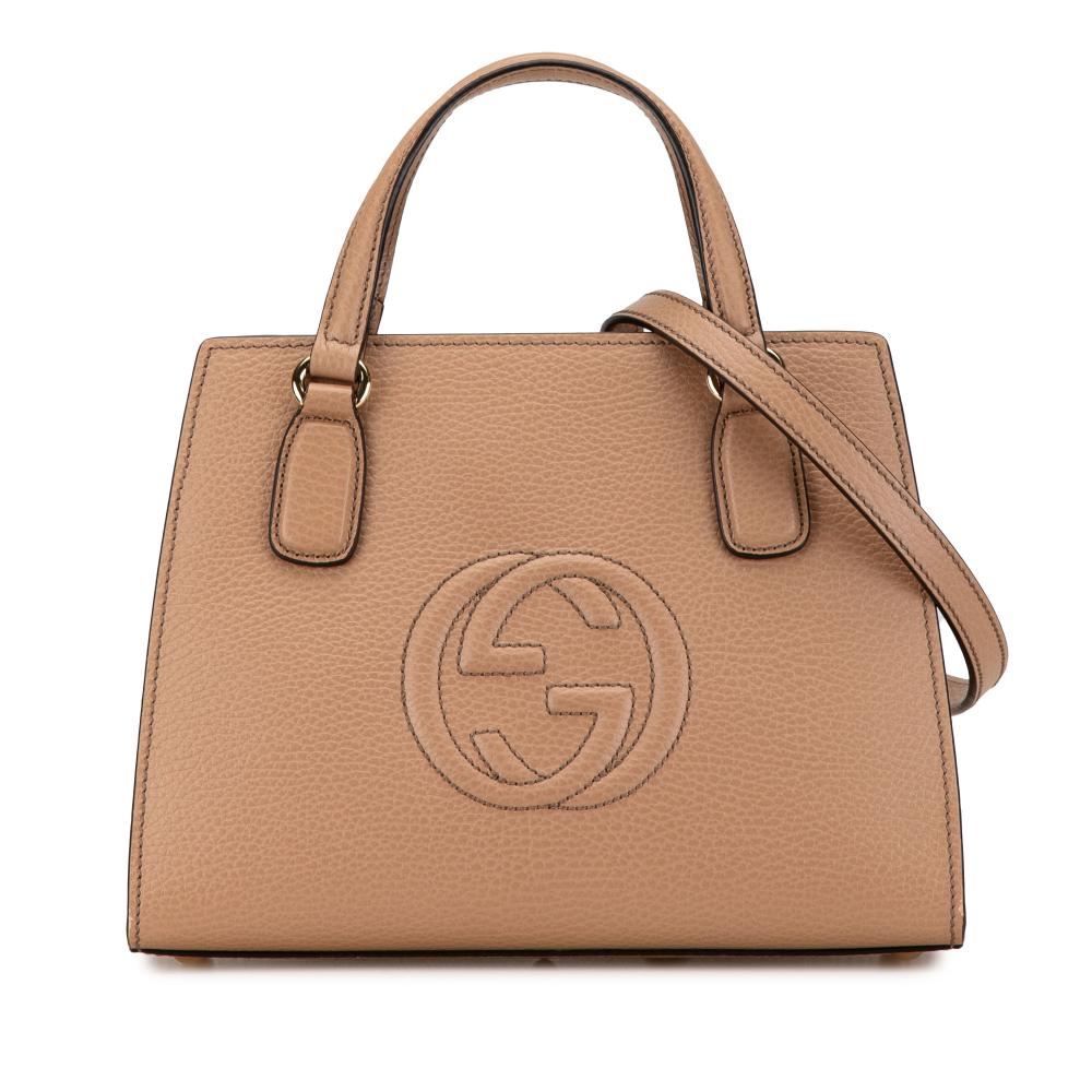 Gucci AB Gucci Brown Light Brown Calf Leather Medium Soho Convertible Tote Italy