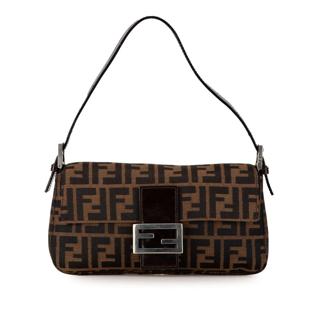 Fendi B Fendi Brown Canvas Fabric Zucca Baguette Italy