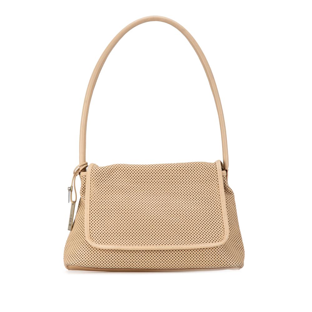 Gucci AB Gucci Brown Beige Calf Leather Perforated Shoulder Bag Italy