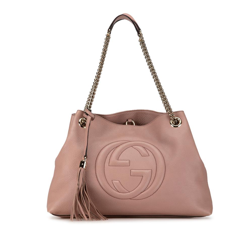 Gucci B Gucci Pink Calf Leather Medium Soho Chain Tote Italy