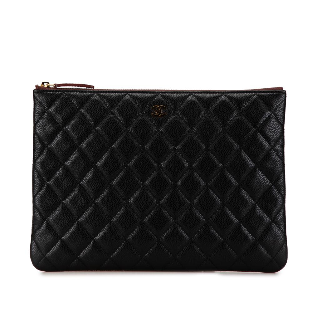 Chanel AB Chanel Black Caviar Leather Leather Medium Quilted Caviar O Case Clutch Italy