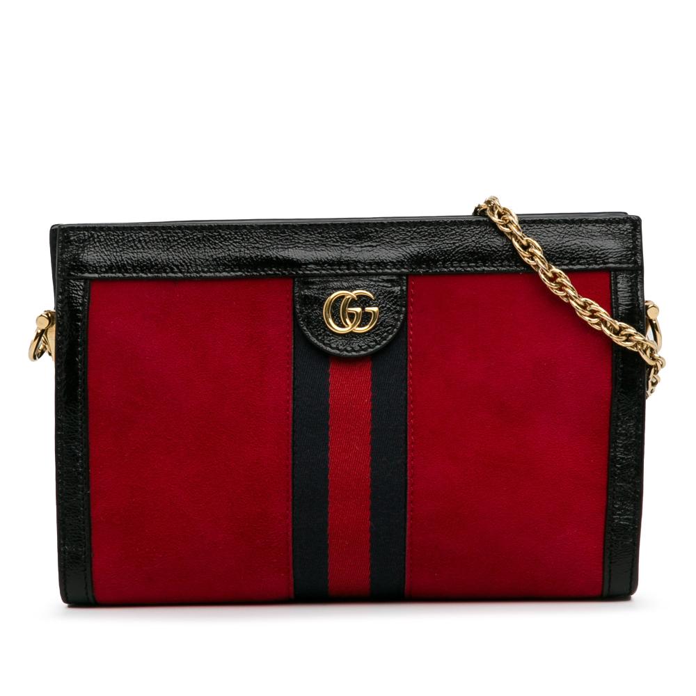 Gucci AB Gucci Red Suede Leather Small Ophidia Chain Crossbody Bag Italy