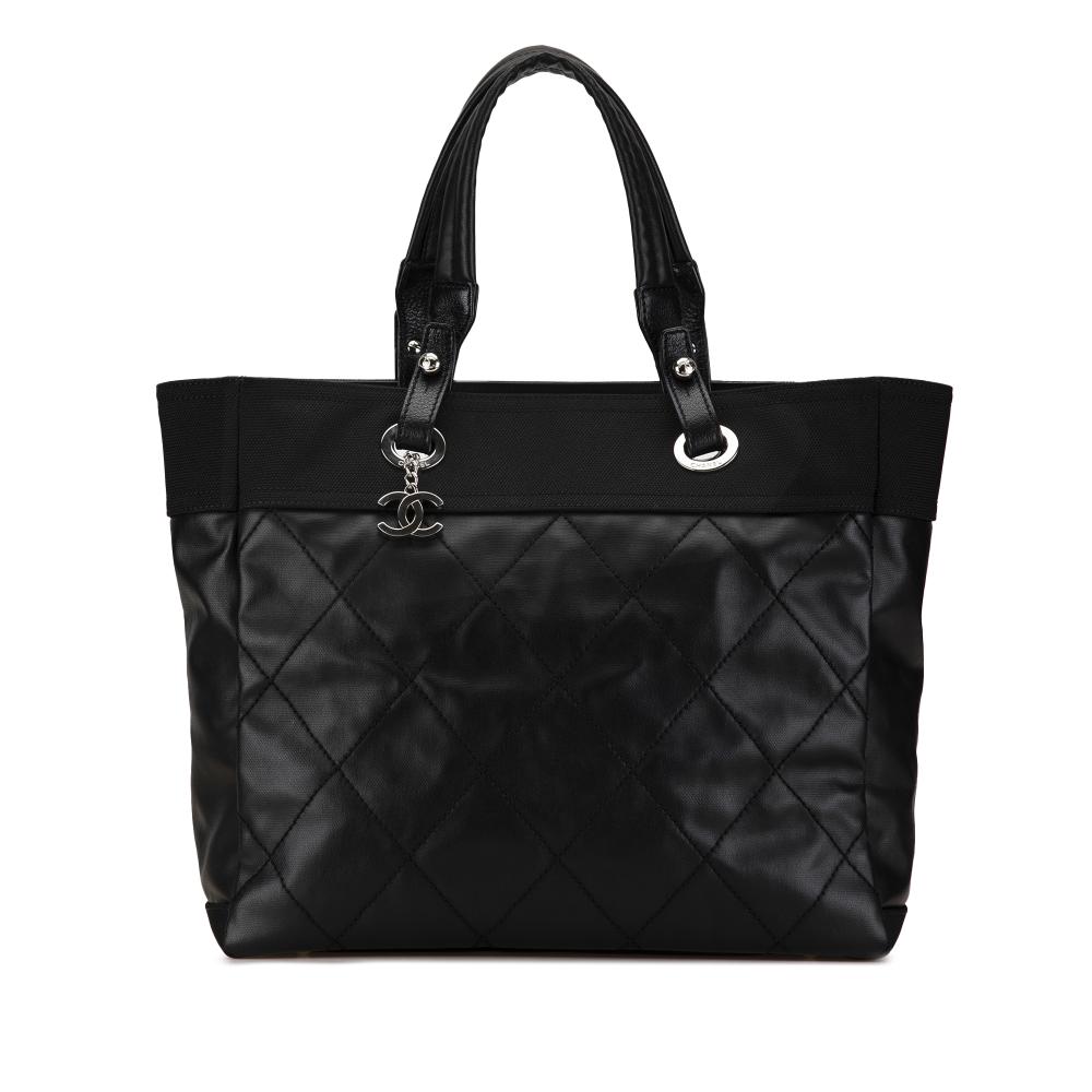 Chanel AB Chanel Black Coated Canvas Fabric Large Paris Biarritz Tote Italy