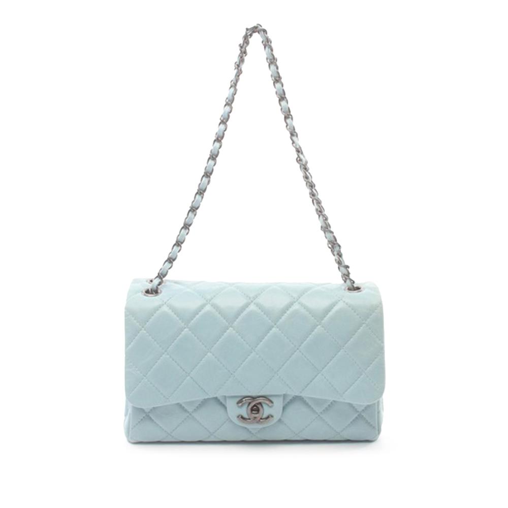 Chanel B Chanel Blue Light Blue Calf Leather Medium Quilted Glazed skin Coco Soft Flap Italy