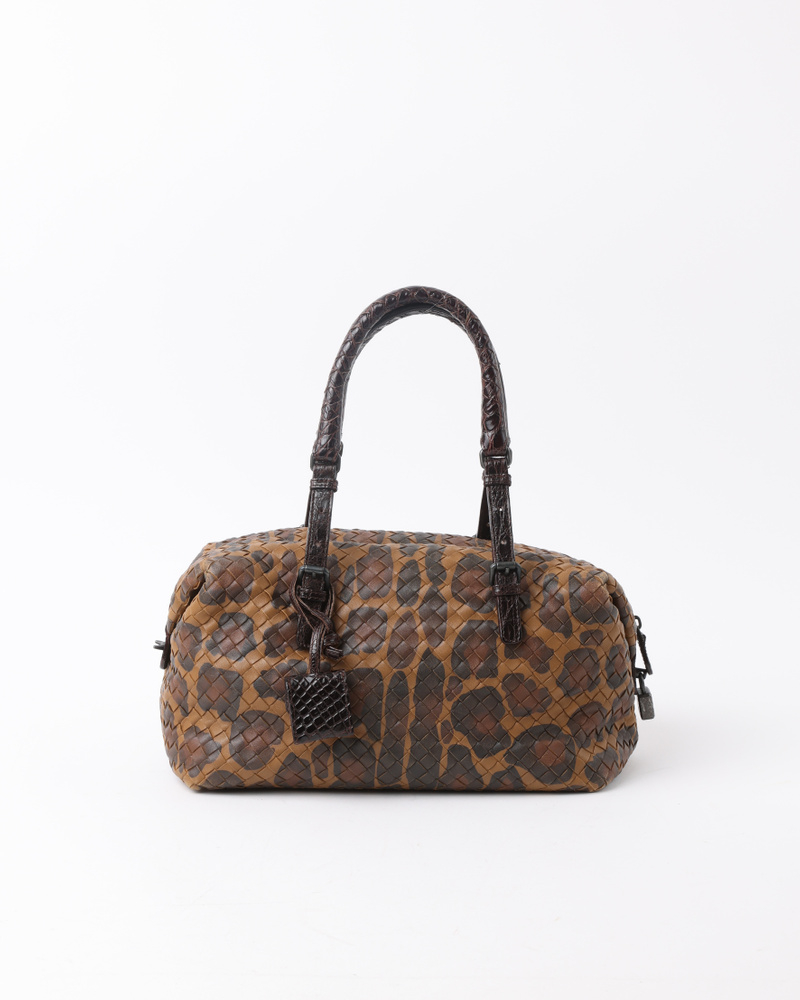 Bottega Veneta Intrecciato Leopard Boston Bag