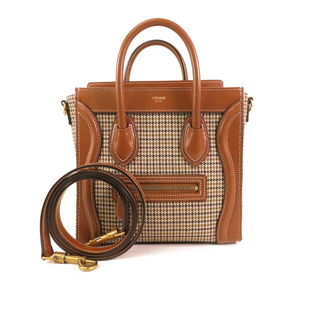 Celine B Celine Brown Canvas Fabric Nano Houndstooth Luggage Tote Italy