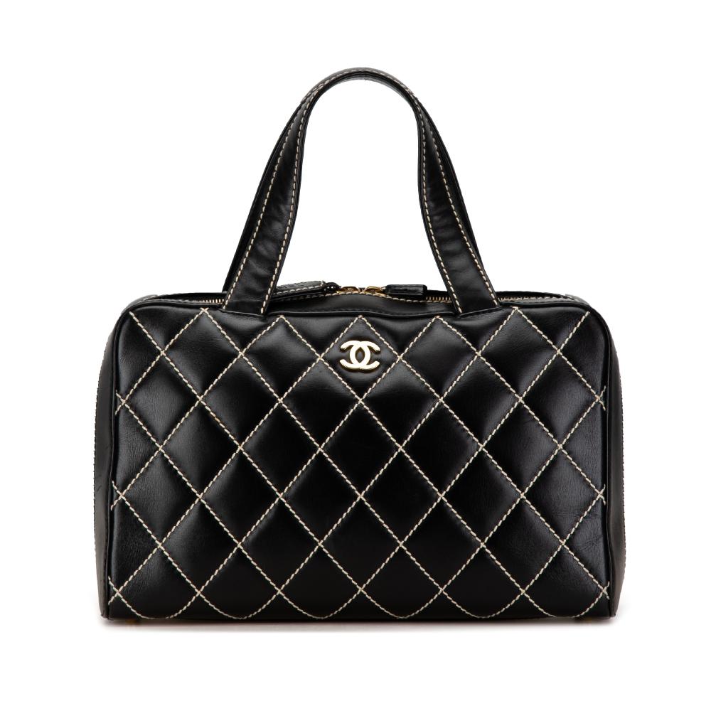 Chanel B Chanel Black Lambskin Leather Leather CC Wild Stitch Lambskin Handbag Italy