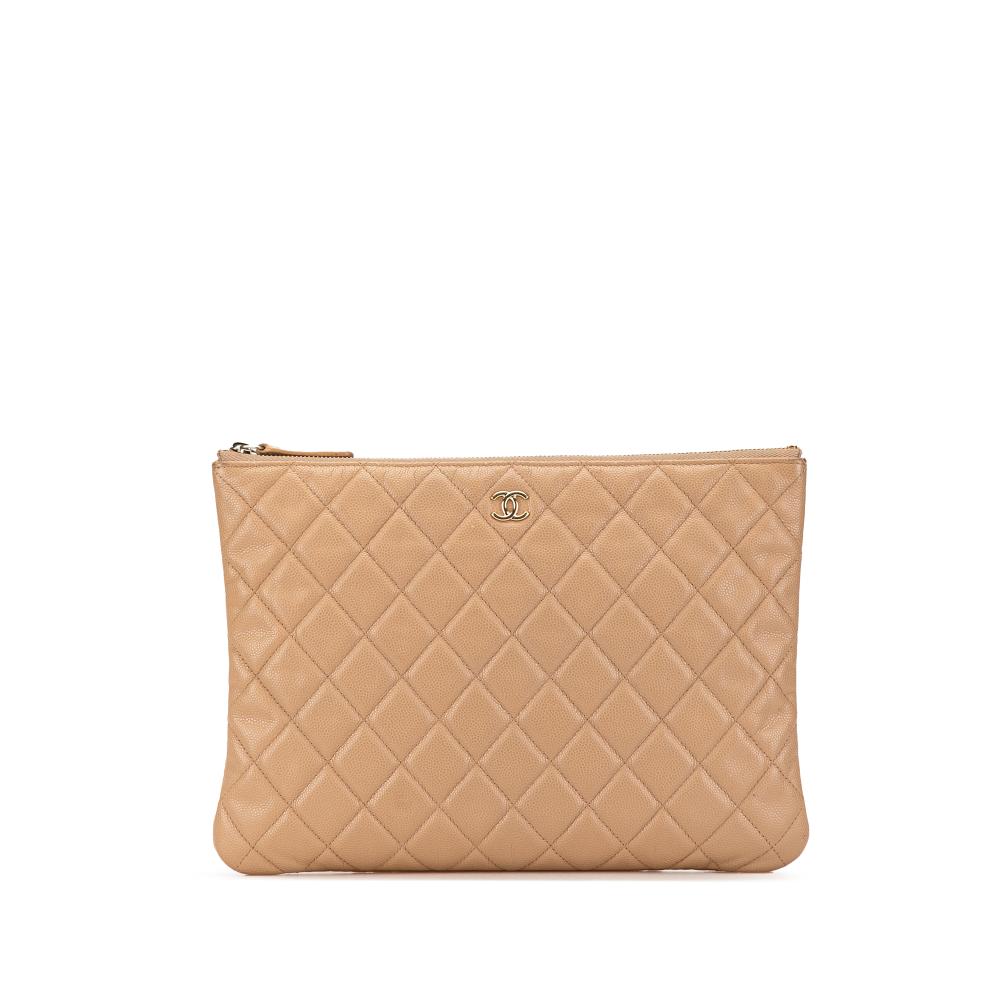 Chanel B Chanel Brown Beige Caviar Leather Leather Medium Quilted Caviar O Case Clutch Spain