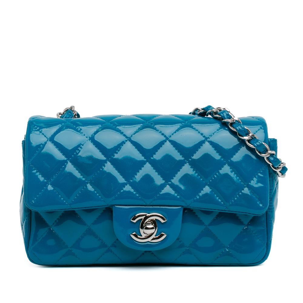 Chanel B Chanel Blue Aqua Patent Leather Leather Mini Rectangular Classic Patent Single Flap Italy