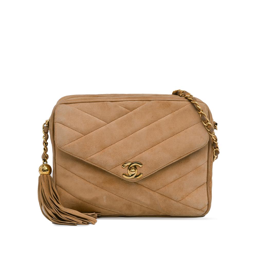 Chanel B Chanel Brown Suede Leather CC Quilted Tassel Camera Bag France