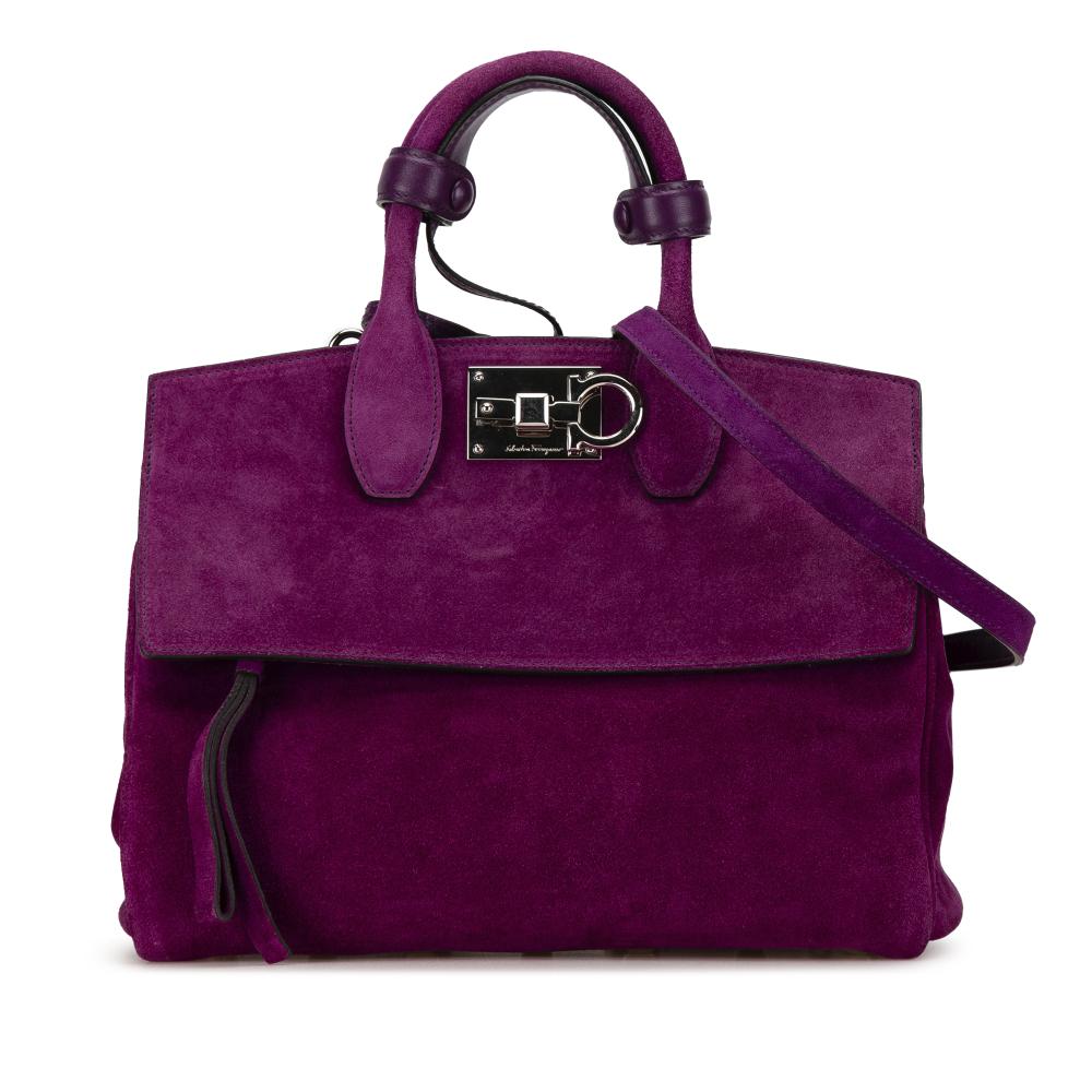 Salvatore Ferragamo B Ferragamo Purple Suede Leather Studio Satchel Italy