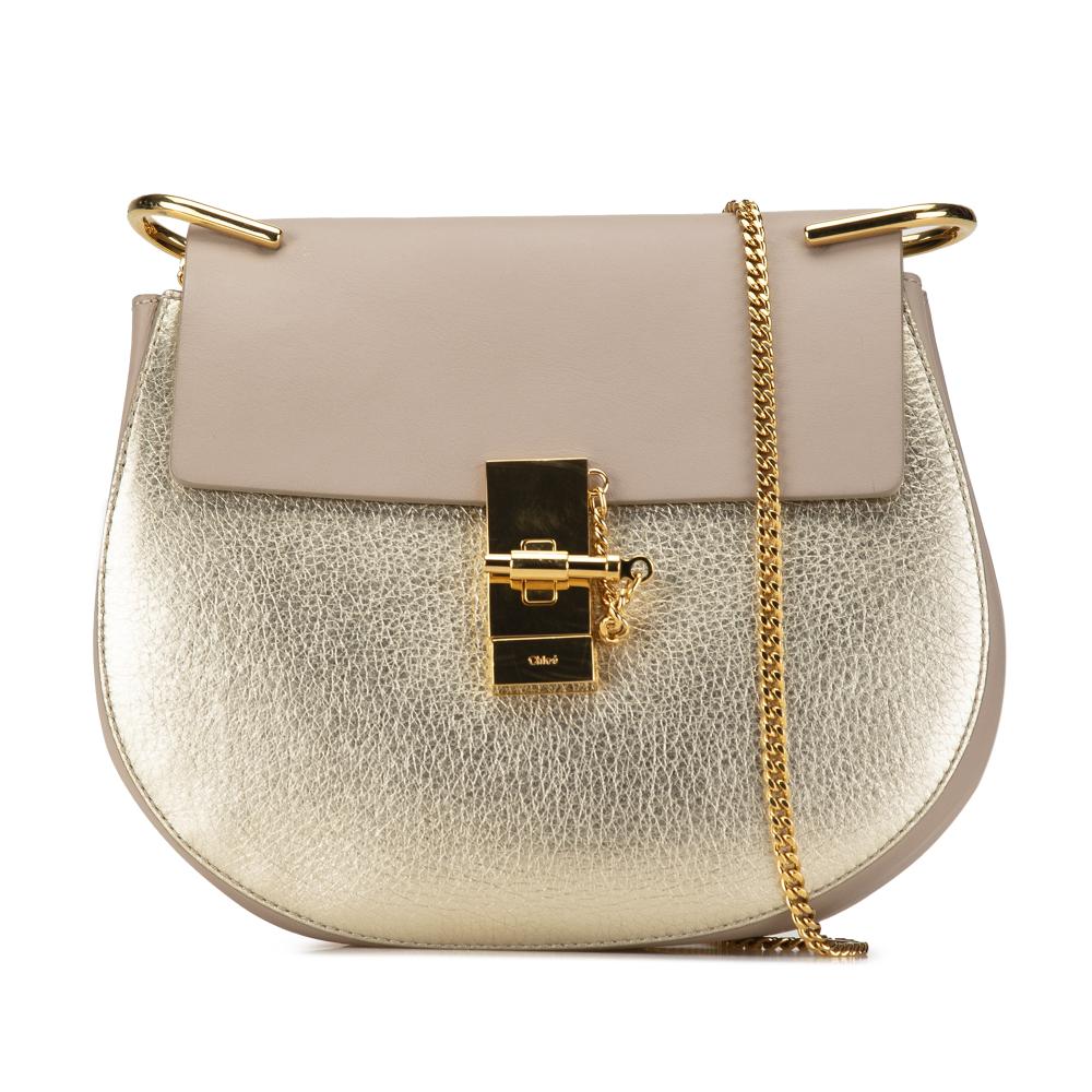 Chloé B Chloé Gold Calf Leather Small Drew Crossbody Italy