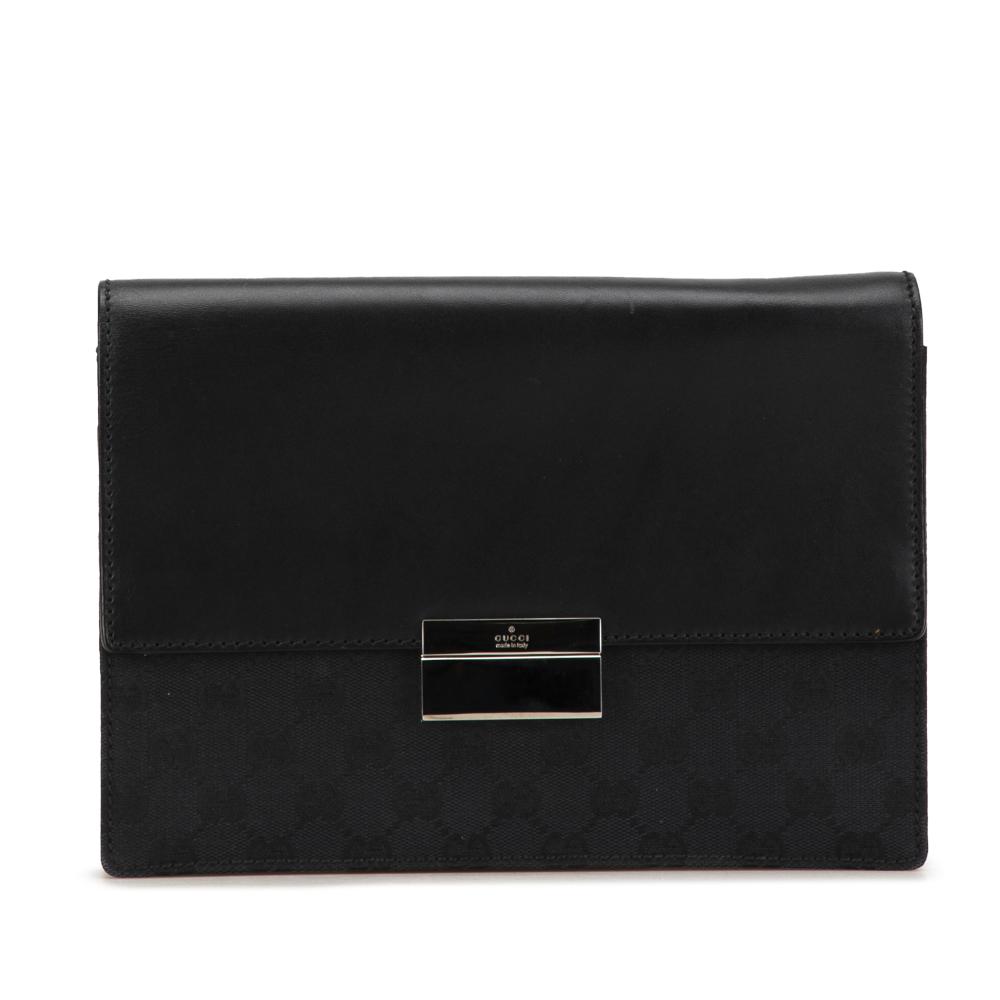 Gucci AB Gucci Black Canvas Fabric GG Clutch Italy