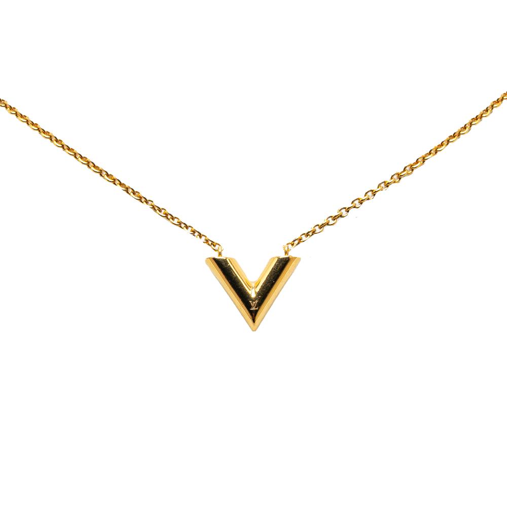 Louis Vuitton AB Louis Vuitton Gold Gold Plated Metal Essential V Necklace Italy