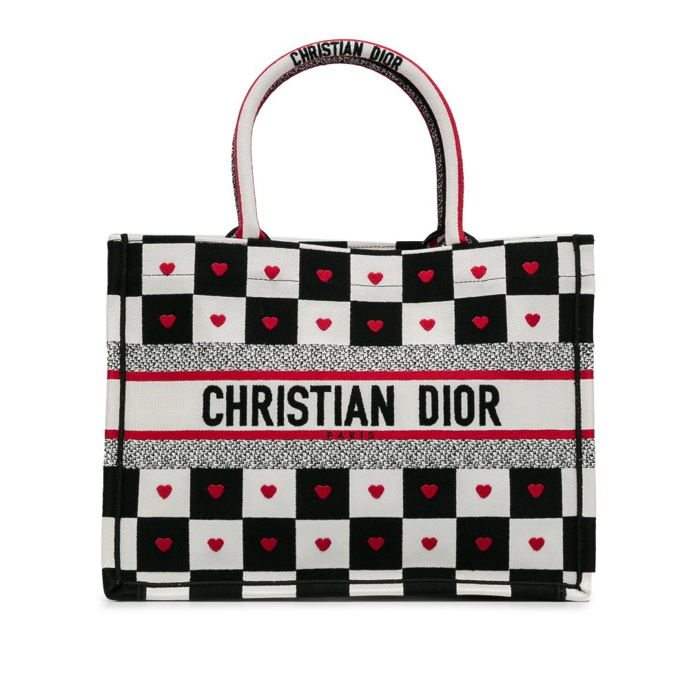 Christian Dior AB Dior White Canvas Fabric Medium Dioramour D-Chess Book Tote Italy