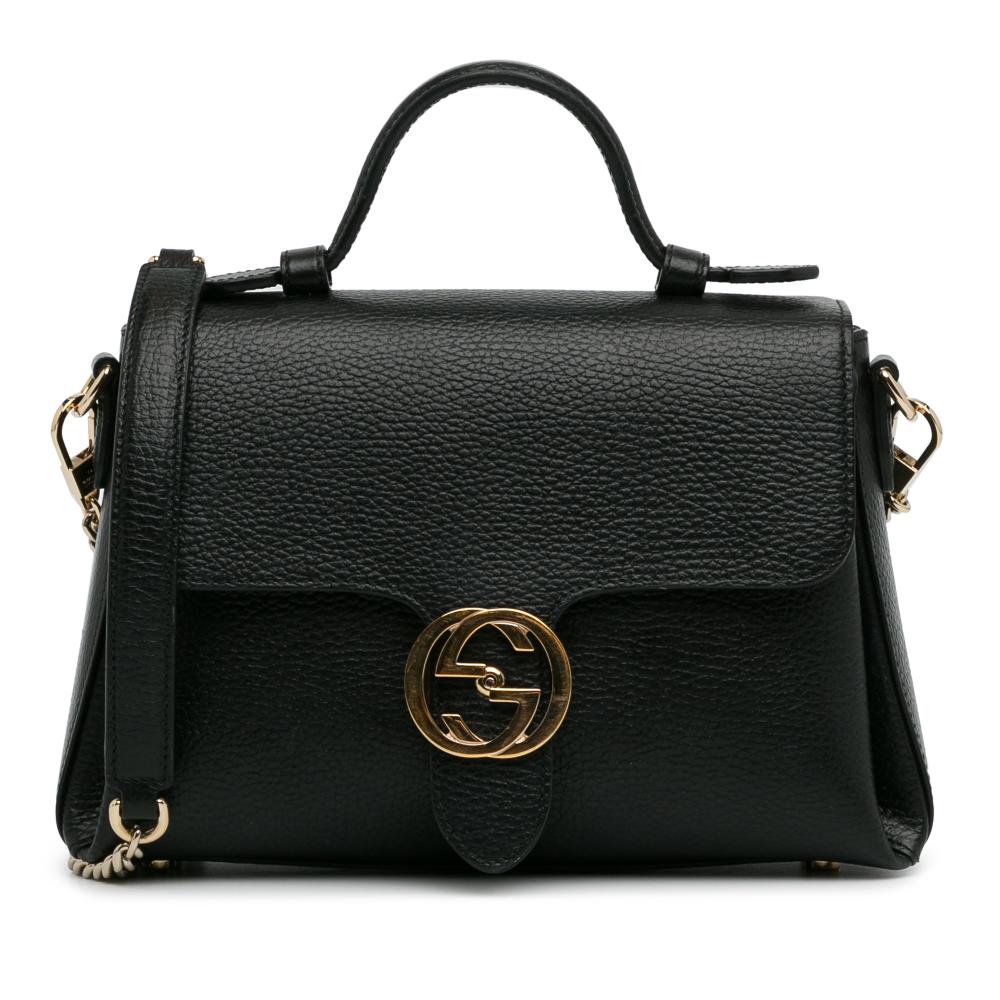 Gucci B Gucci Black Calf Leather Small Dollar Interlocking G Satchel Italy