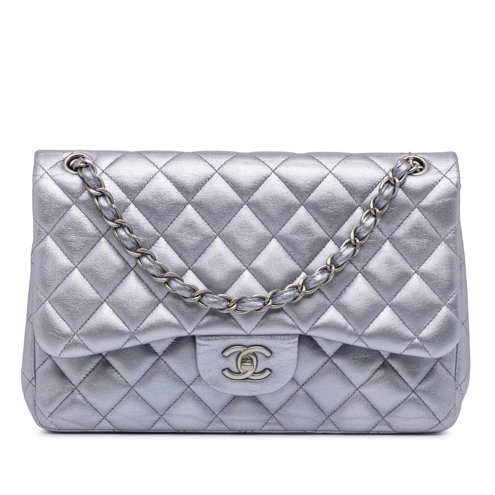 Chanel B Chanel Purple Calf Leather Jumbo Classic Metallic skin Double Flap Italy