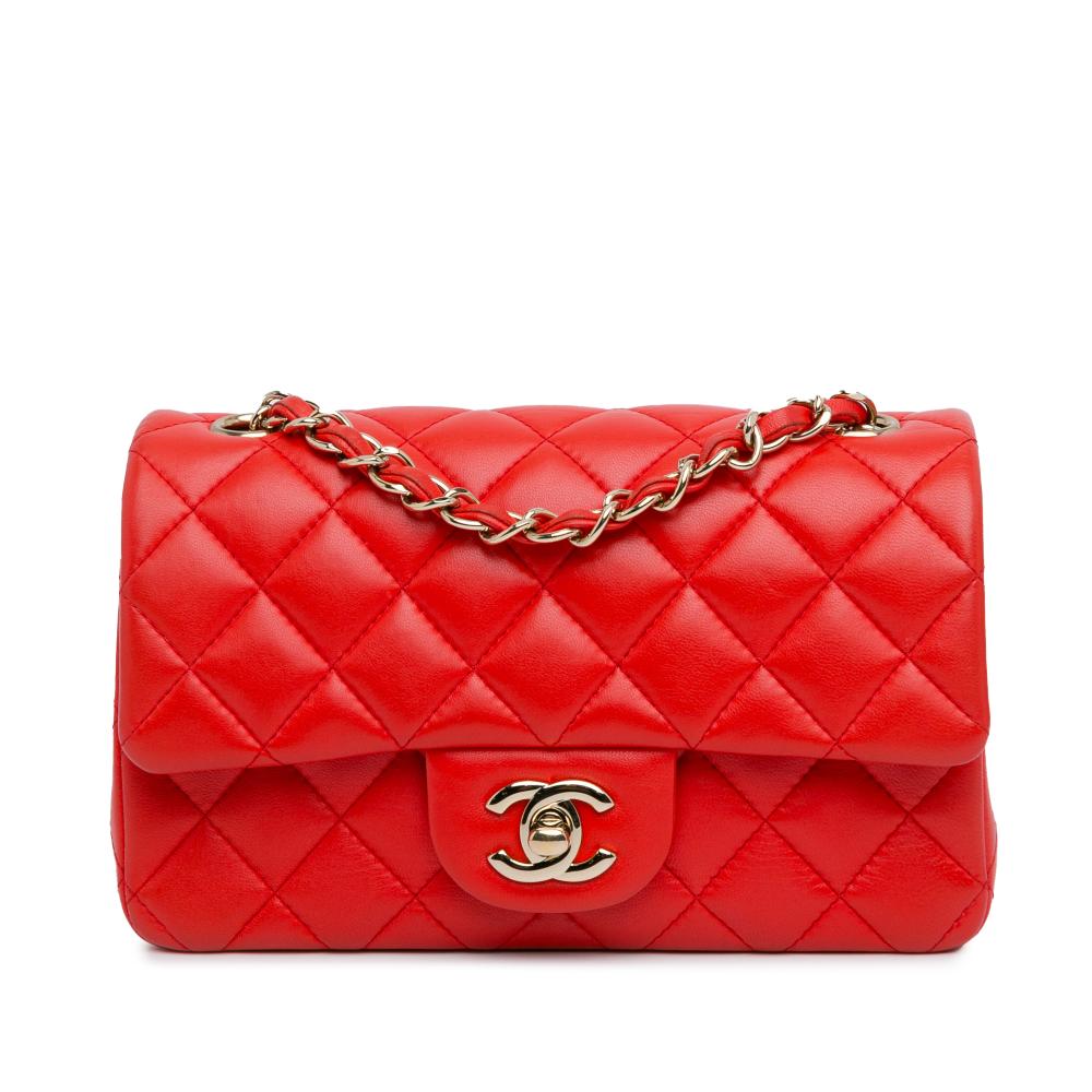 Chanel B Chanel Orange Lambskin Leather Leather Mini Rectangular Classic Lambskin Single Flap France