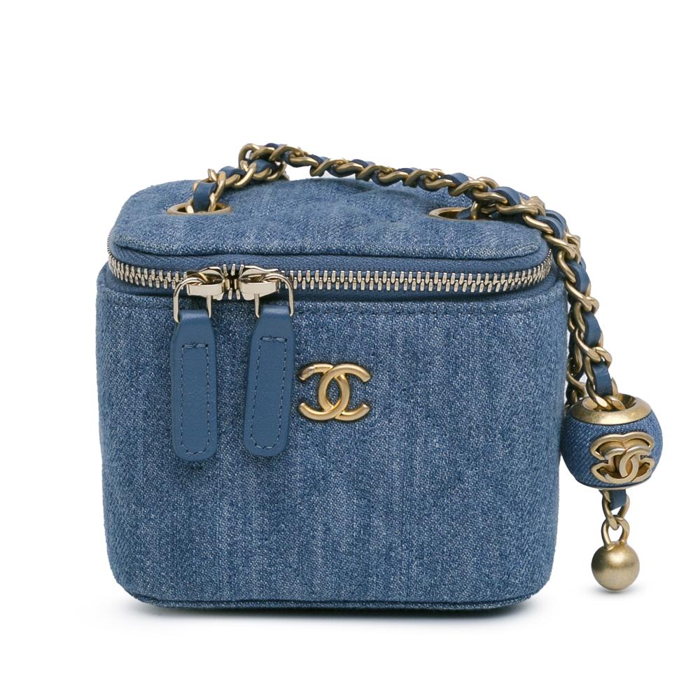 Chanel AB Chanel Blue Denim Denim Fabric Mini Pearl Crush Vanity Bag Italy