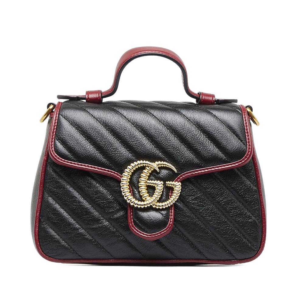 Gucci B Gucci Black with Red Calf Leather GG Marmont Torchon Satchel Italy