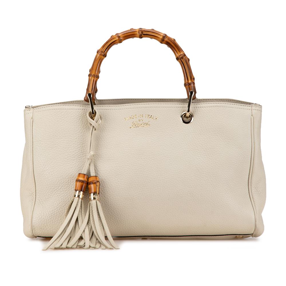 Gucci B Gucci White Calf Leather Medium Bamboo Shopper Italy