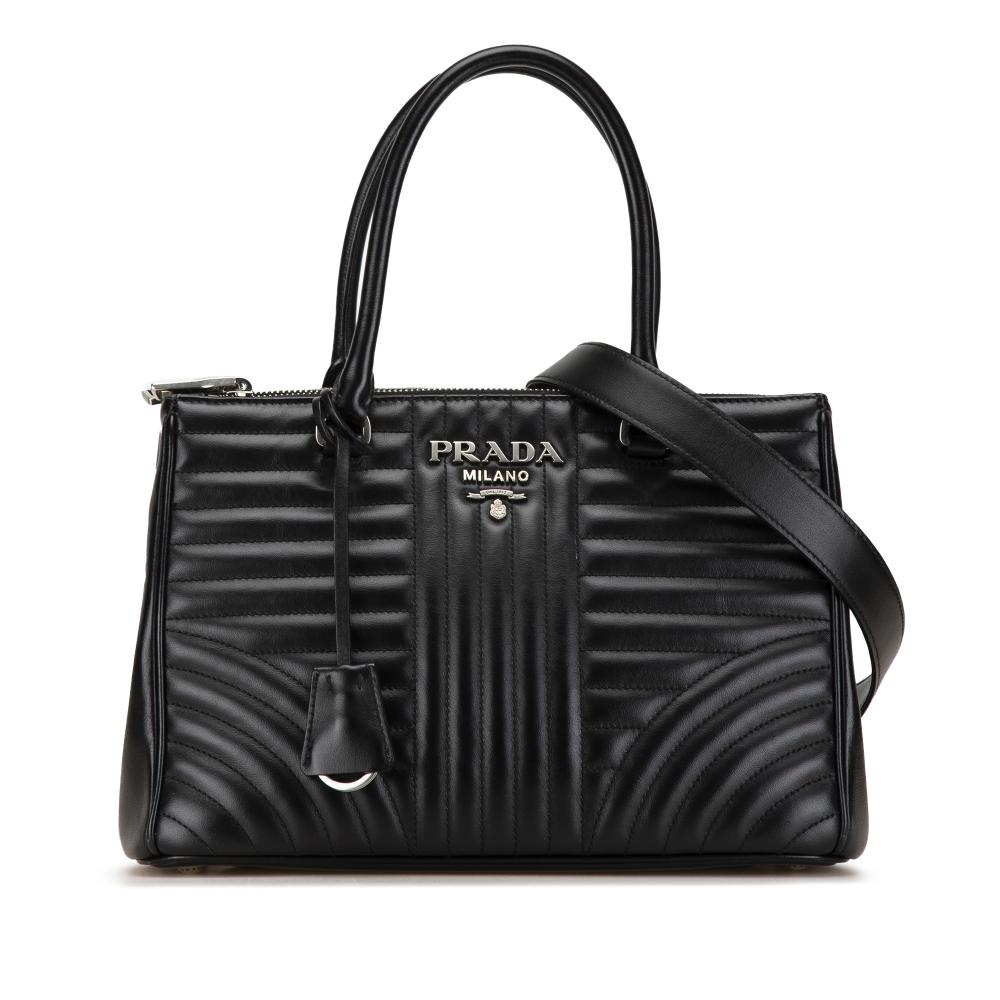 Prada B Prada Black Calf Leather Soft Impunture Diagramme Double Zip Tote Italy