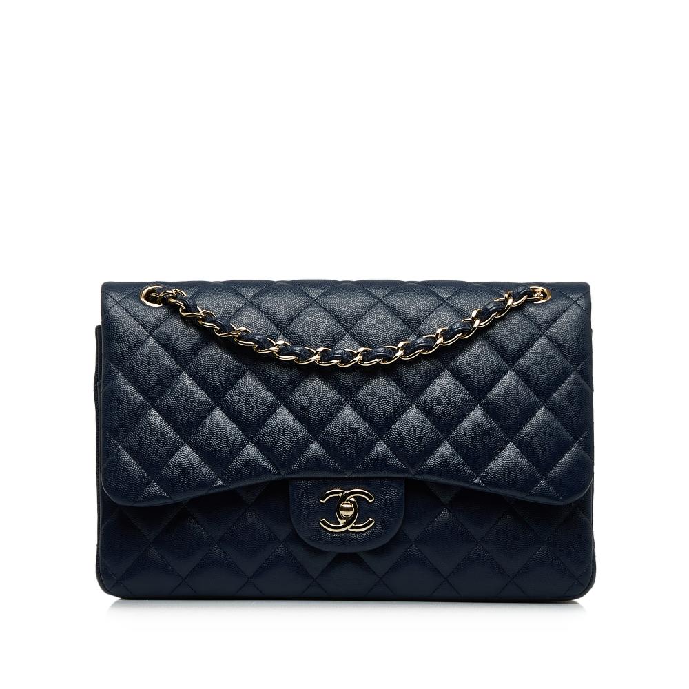 Chanel AB Chanel Blue Navy Caviar Leather Leather Jumbo Classic Caviar Double Flap France