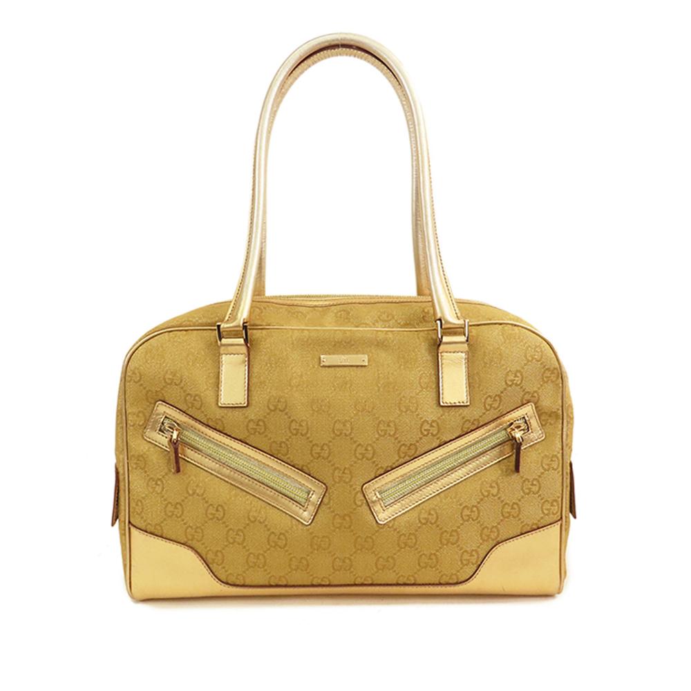 Gucci B Gucci Brown Light Brown with Gold Canvas Fabric GG Shoulder Bag Italy