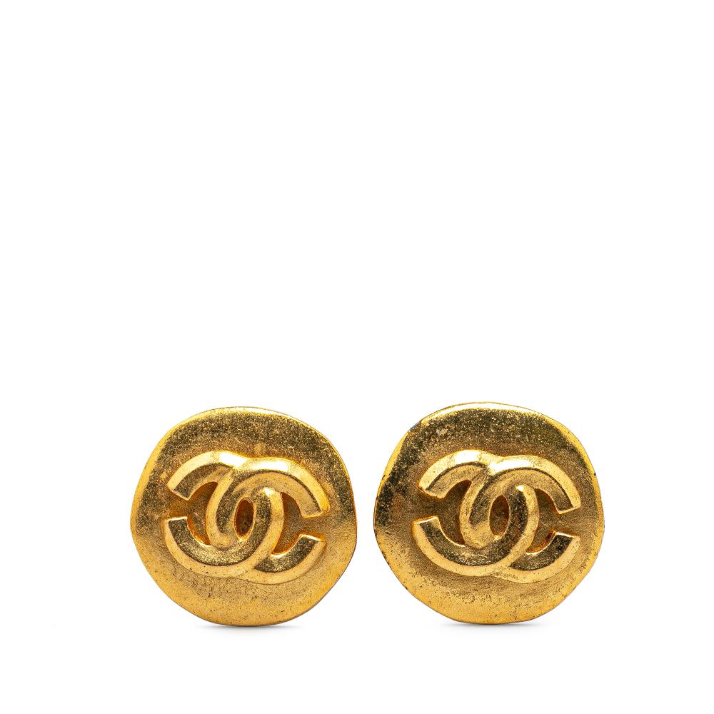 Chanel B Chanel Gold Gold Plated Metal CC Clip On Earrings France