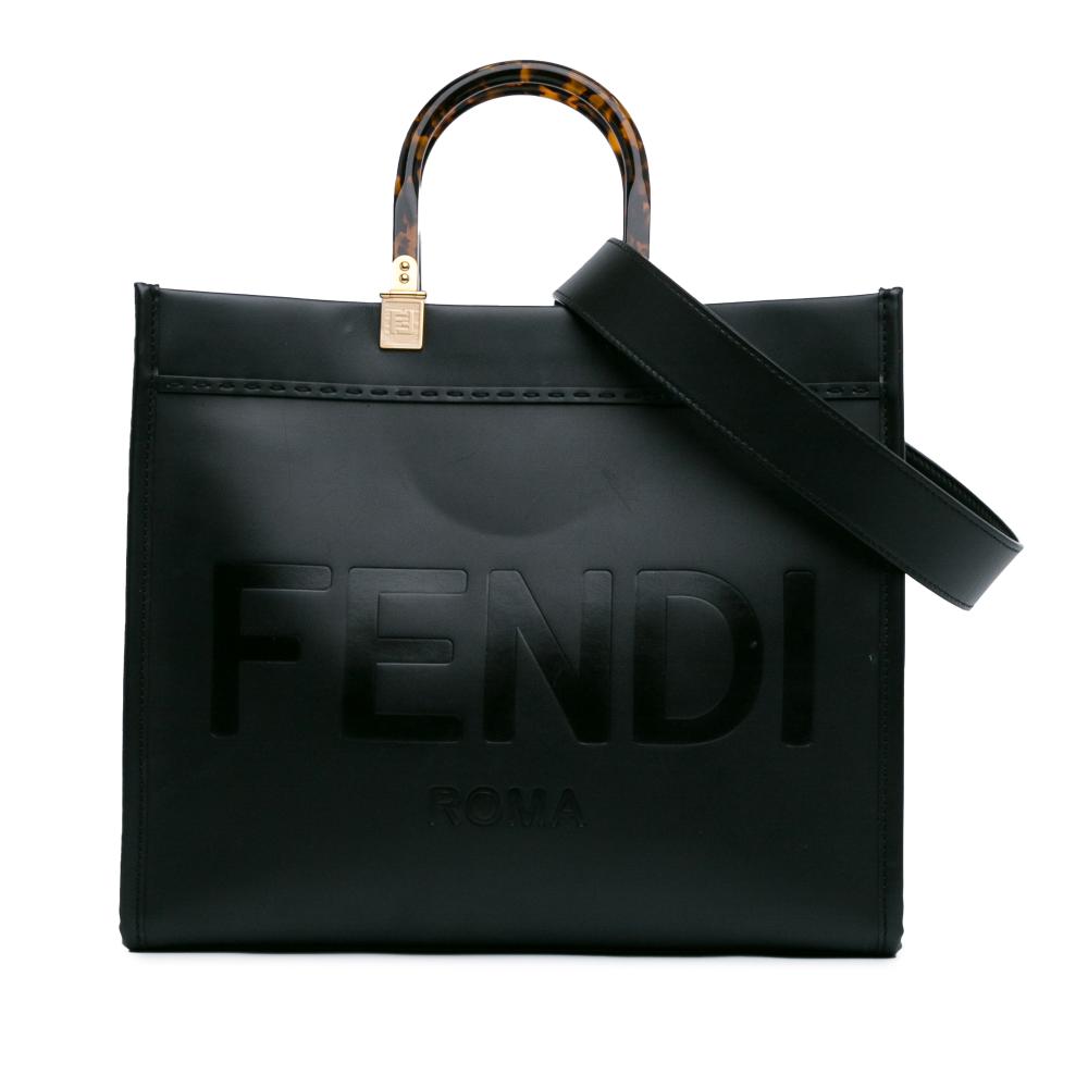 Fendi B Fendi Black Calf Leather Medium Sunshine Shopper Tote Italy