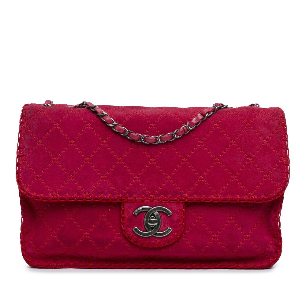 Chanel B Chanel Red Suede Leather Stitched Single Flap Italy