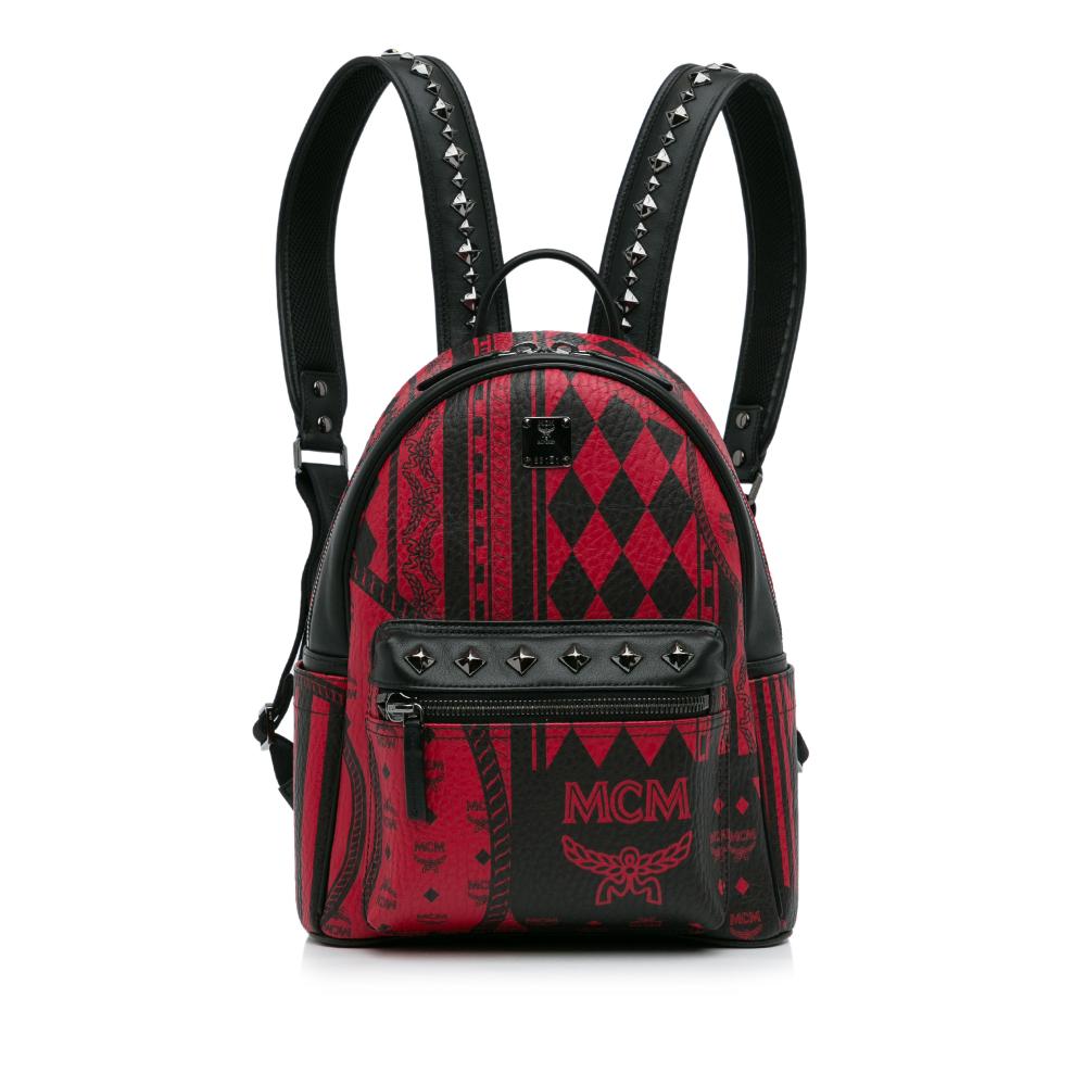 MCM A MCM Red with Black Coated Canvas Fabric Baroque Stark Backpack Korea, South