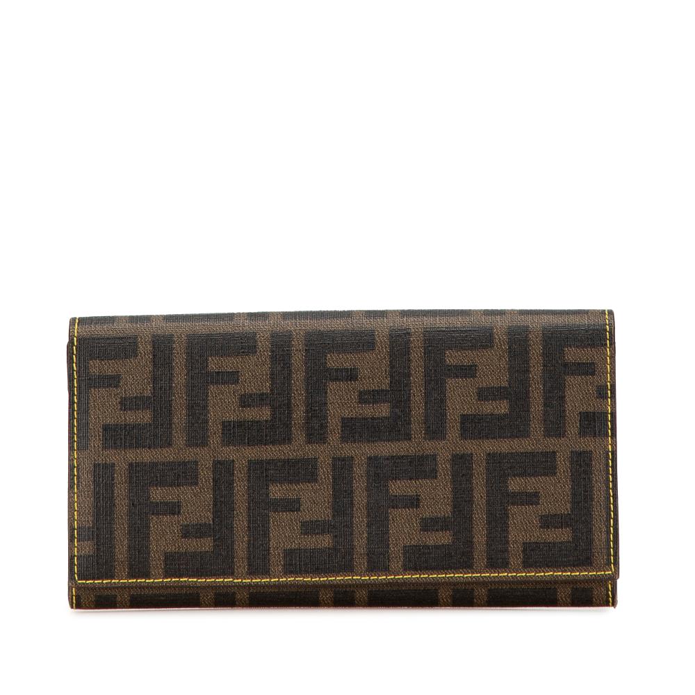 Fendi B Fendi Brown Canvas Fabric Zucca Long Wallet Italy