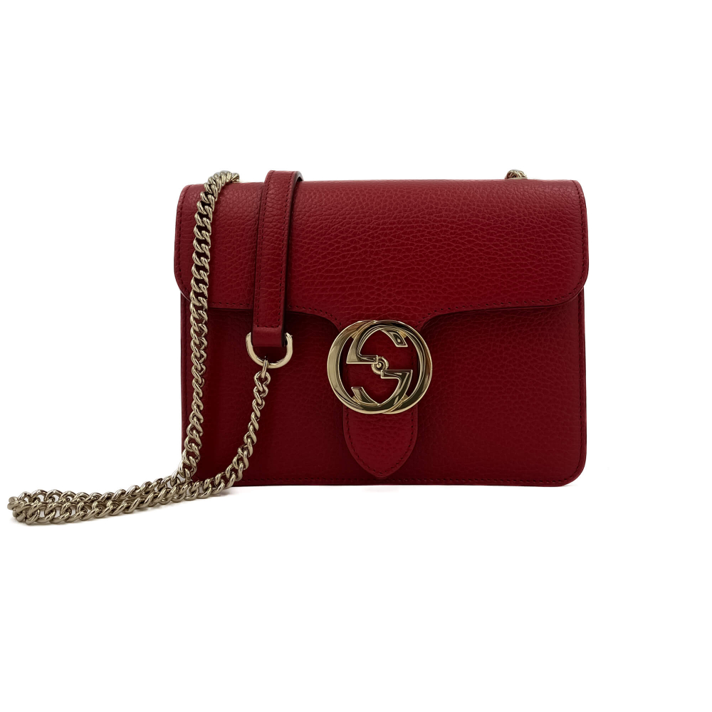 Gucci Interlocking Small Calf leather Leather 2-Ways Flap Shoulder Bag Red