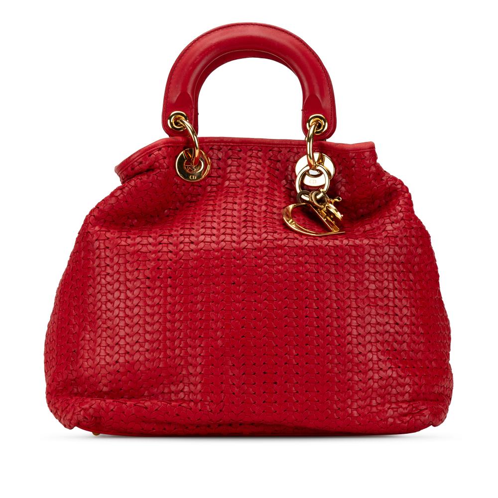 Christian Dior B Dior Red Calf Leather Medium Woven Soft Lady Dior Italy