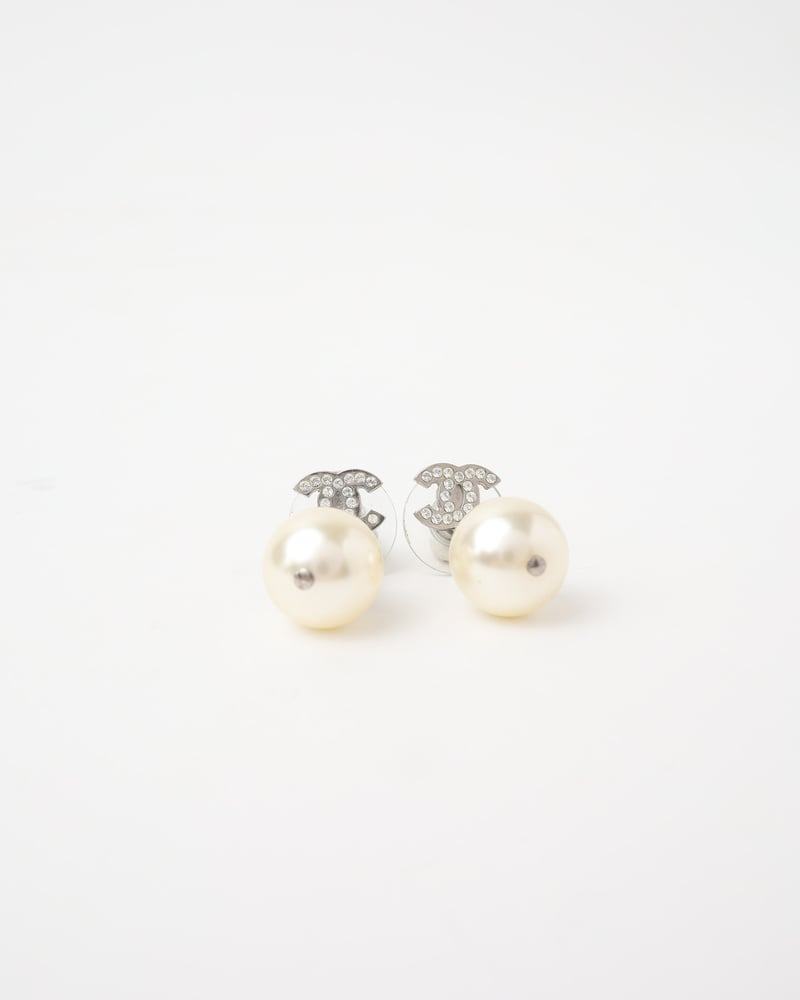 Chanel CC Rhinestones and Pearl Earrings