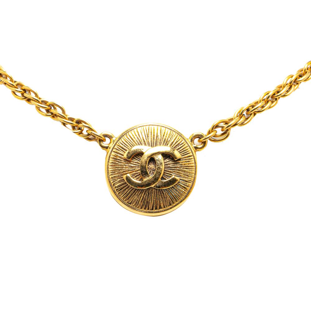 Chanel B Chanel Gold Gold Plated Metal CC Round Pendant Necklace France