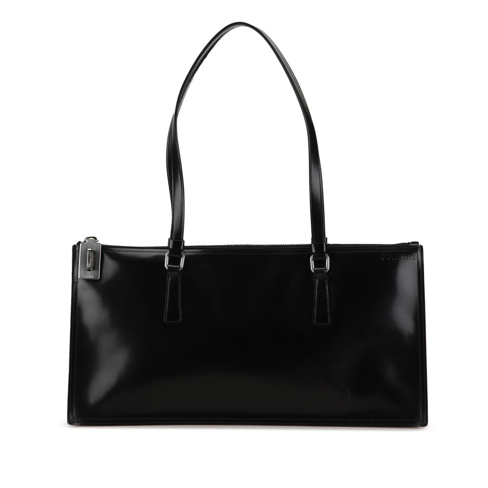 Prada B Prada Black Calf Leather Spazzolato East West Shoulder Bag Italy