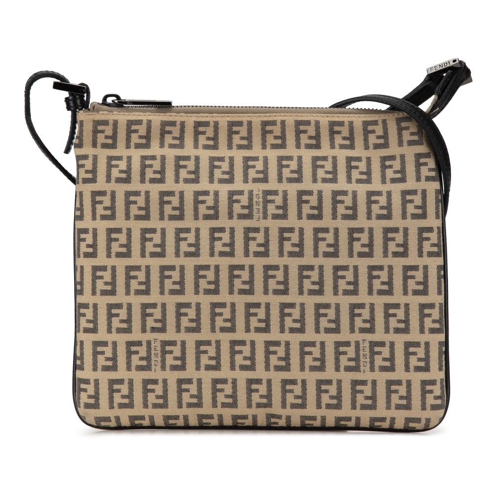 Fendi B Fendi Brown Beige Canvas Fabric Zucchino Crossbody Italy