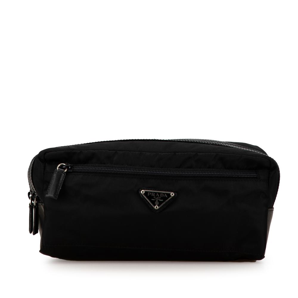 Prada B Prada Black Nylon Fabric Tessuto Double Zip Pouch Italy