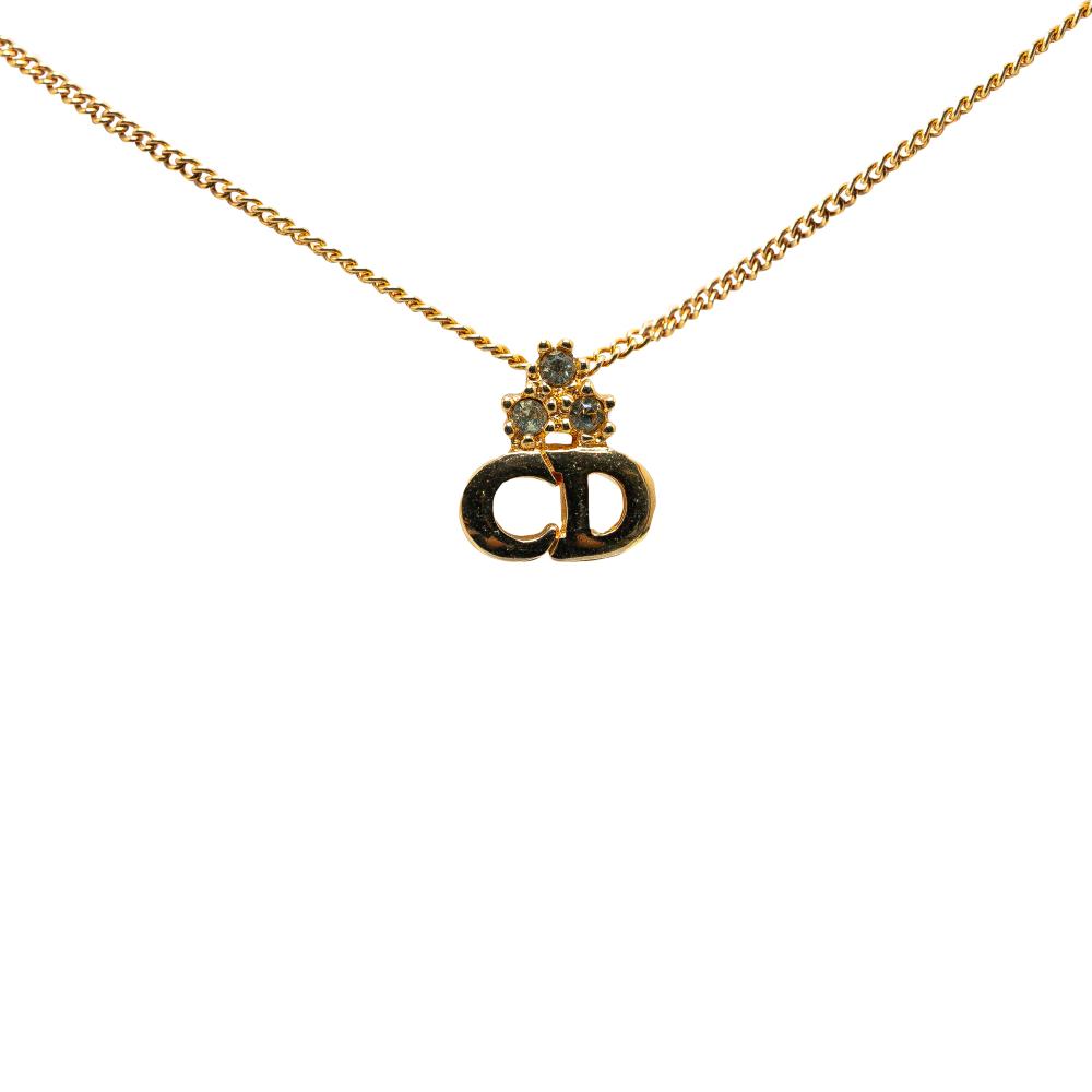 Christian Dior AB Dior Gold Gold Plated Metal CD Logo Rhinestone Pendant Necklace Germany