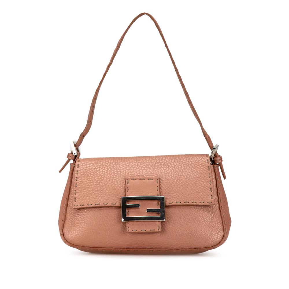 Fendi B Fendi Pink Calf Leather Selleria Baguette Italy