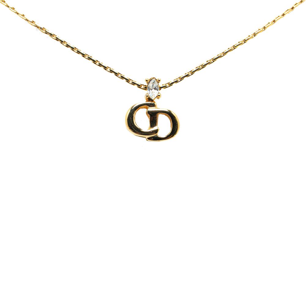 Christian Dior B Dior Gold Gold Plated Metal CD Logo Rhinestone Pendant Necklace Germany